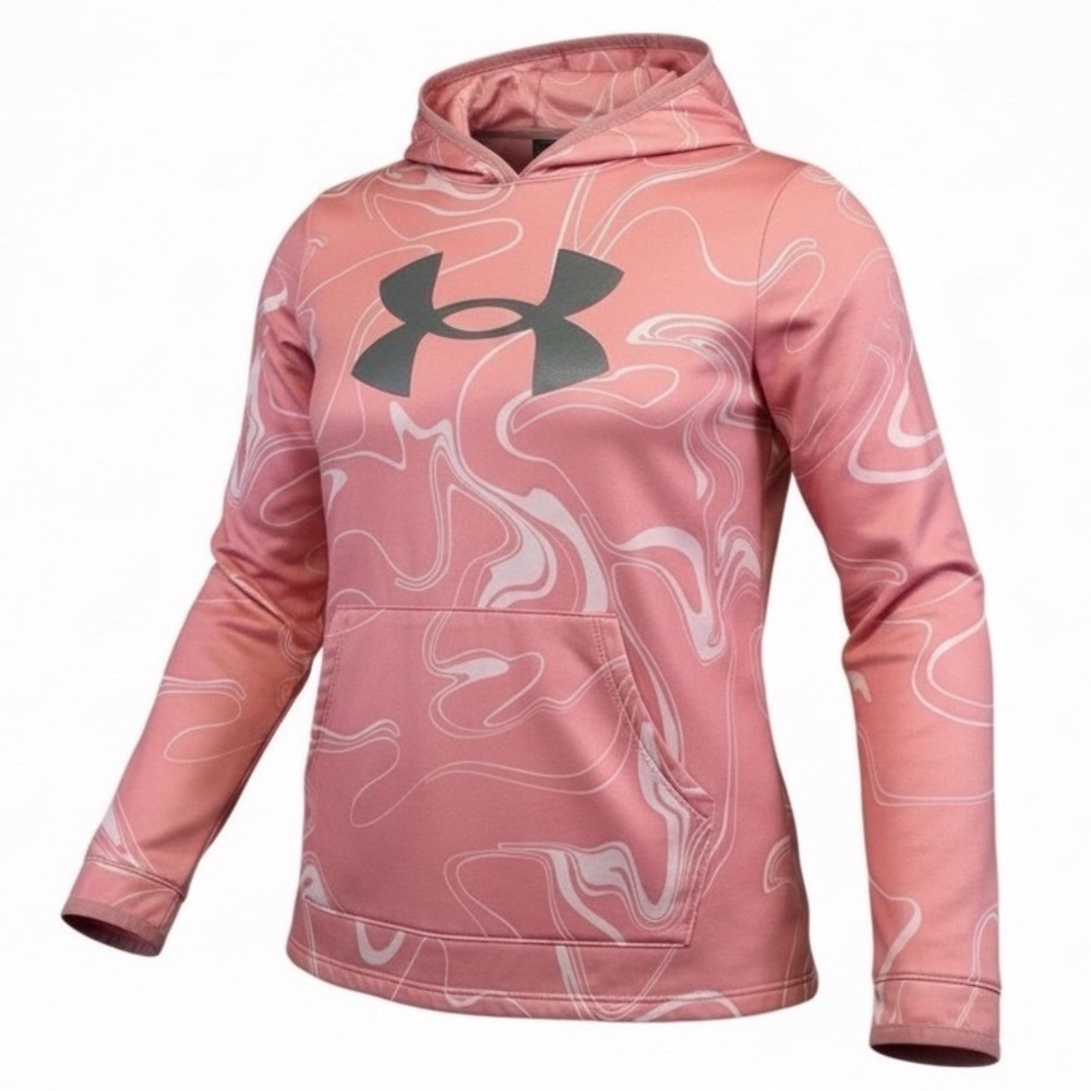 Under‎ Armour Hoodie Youth Girl's Large Pink Marble Swirl Logo Pullover White